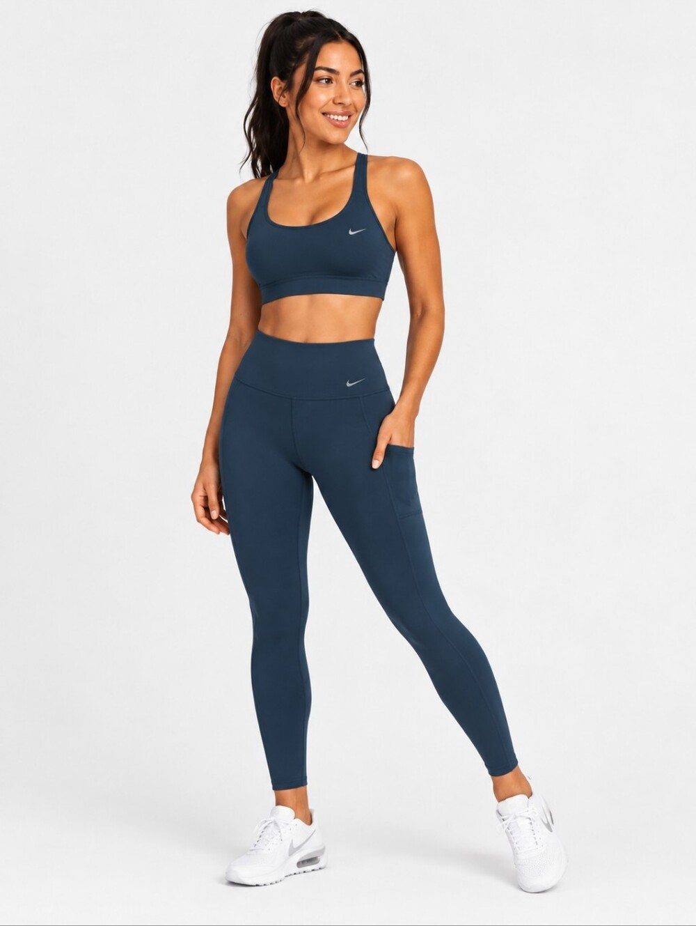 Nike Universa Dri-FIT 7/8 High Rise Leggings Women Navy Blue Size M Pockets Gym